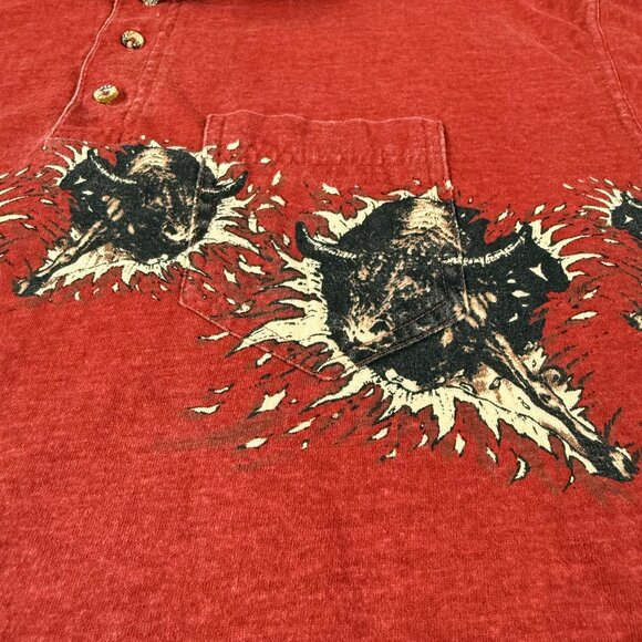 Vintage 90s Roper Bull Graphic Polo Shirt Mens L Rust Red Western Cowboy Rodeo - Picture 3 of 12